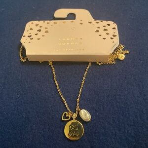 Lauren Conrad 24” Necklace, “True Love” charm, open heart & simulated pearl,NWT